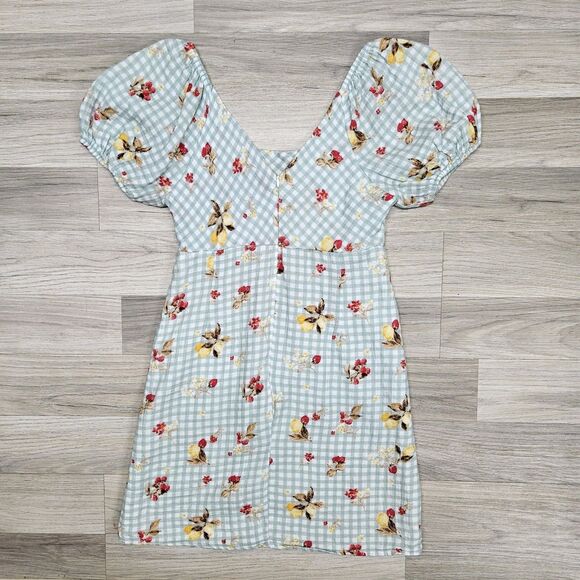 Altar'd State Womens Green Gingham Lemon Fruit Print Dress XS Square Neck - Picture 9 of 9